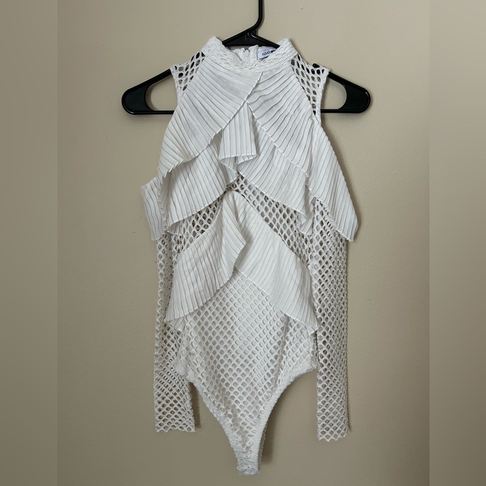 Fashion Nova White Ruffled Bodysuit